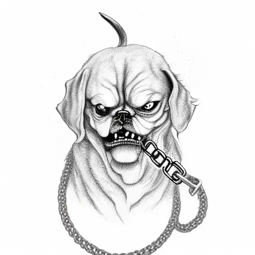 Grim Reaper Holding Angry Dog On Chain