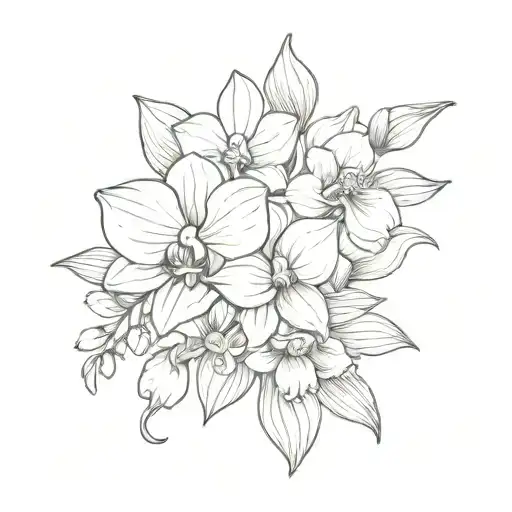 Simple Hand Tattoo With Lilac Flower And Orchid Intertwined