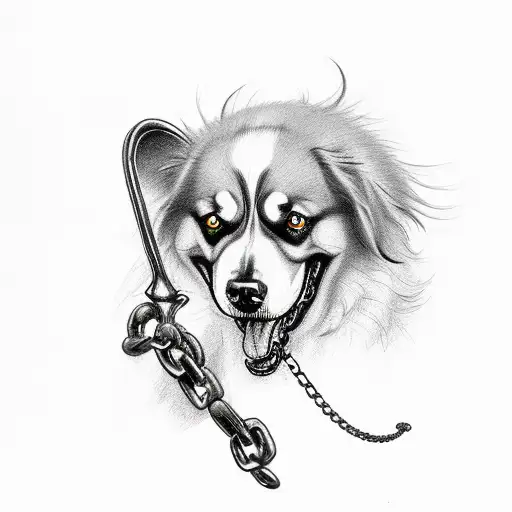 Grim Reaper Holing Angry Dog On Chain