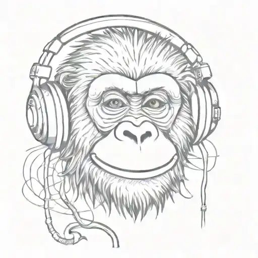 Smilling Monkey With Headphones Listening To Music