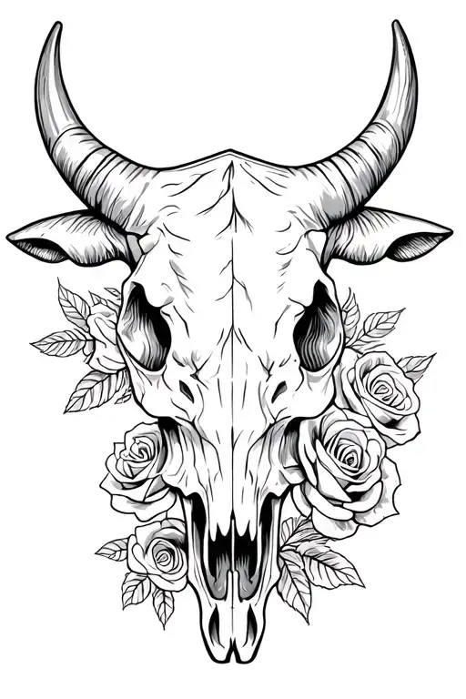 Bull Skull With Roses