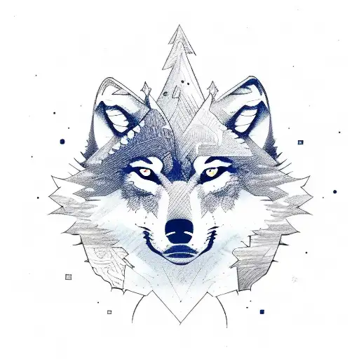 A Sketch-style Illustration Of A Loyal And Majestic Wolf Surrounded By Lush Forest