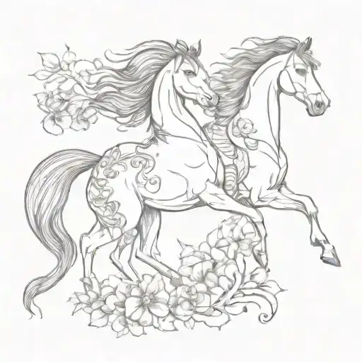 Flowers Intertwined Horse Galloping