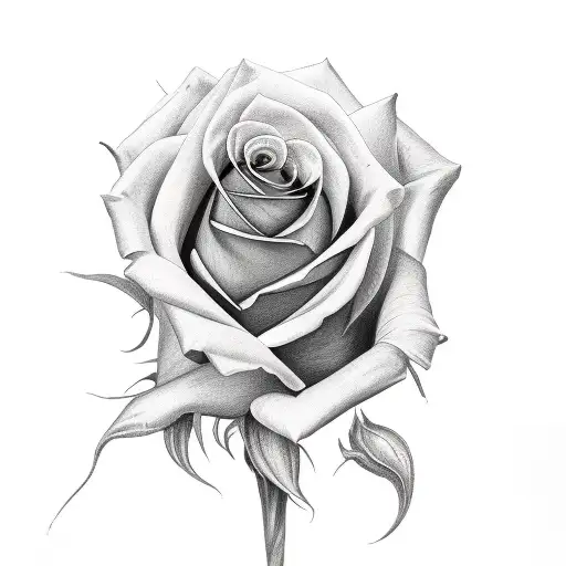 Rose With Stem And A Butterfly