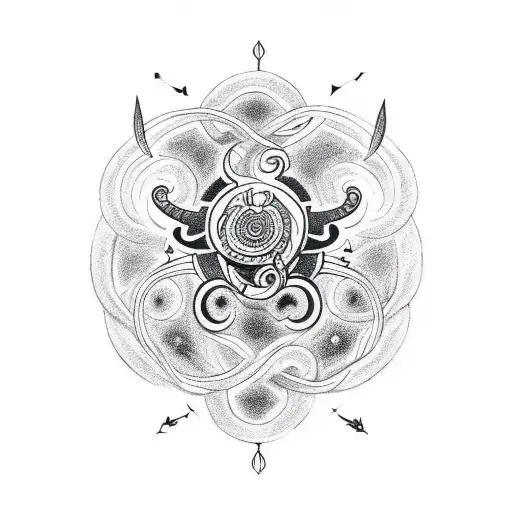A Unique Fusion Tattoo Showcasing The Taurus Zodiac Sign Intertwined With African Art Motifs