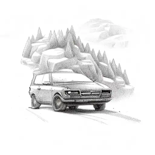 A Car Driving Up A Hill And Going Around A Corner