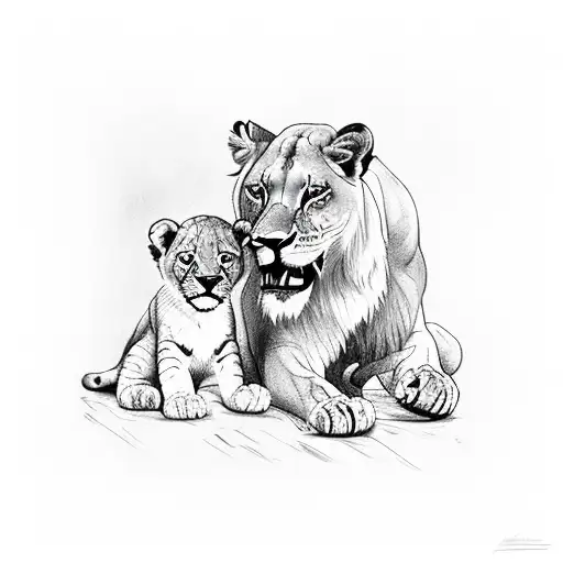 Sleeve With A Lioness Carrying A Baby Lion In Her Teeth