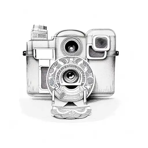 Vintage Photo Camera With A Little Elephant Mexo Mexo Tatoo Style