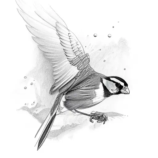 A Sparrow With Its Wing Spread Out Diving Down