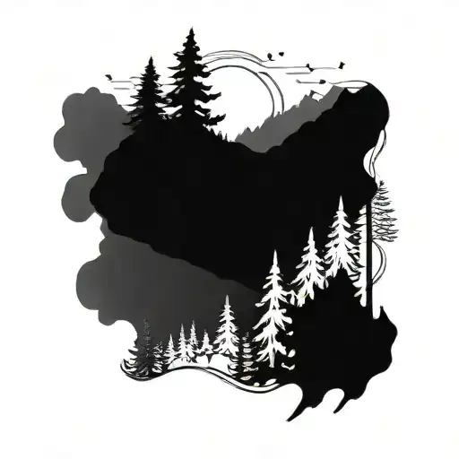 Forest With Mountains And Moon