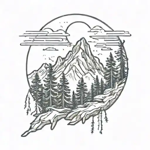 Forest With Mountains And Moon