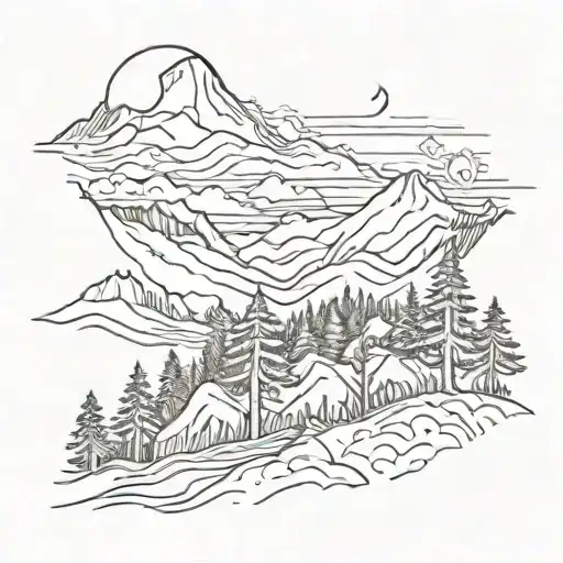 Forest With Mountains And Moon