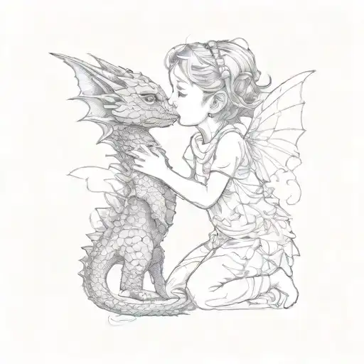 A Little Girl Kissing A Dragon