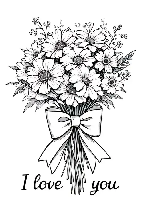 2 Apr 1 Nov 1 Dec Birth Flower Bouquet With Bow Tied Around With Words I Love You In Cursive Under
