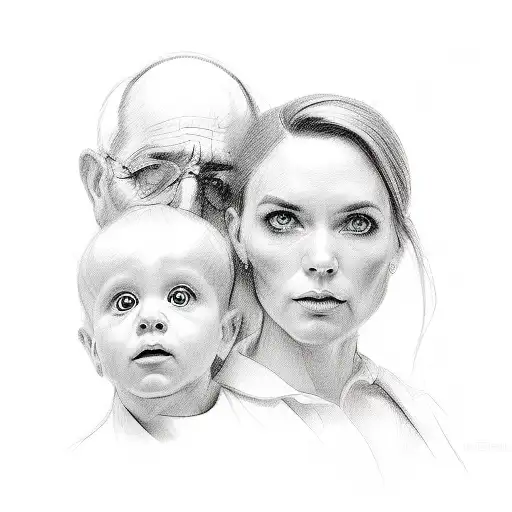 A Sketch-style Portrait Of A Family Of 5 Surrounded By Italian And American Symbols