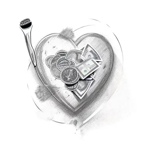A Hairbrush And Money Intertwined In A Heart Shape