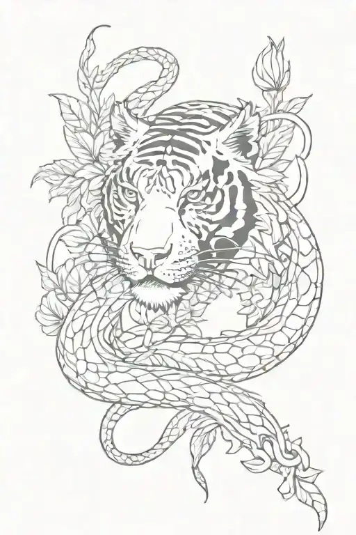 Snake With Tiger Lilles Around It