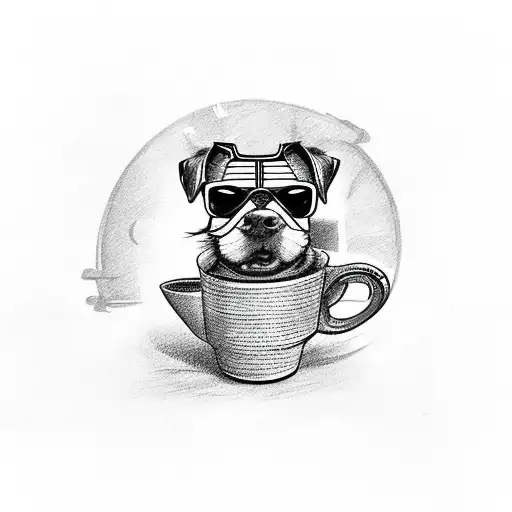 A Dog Sitting On A Motorcycle With A Coffee Cup In Its Mouth
