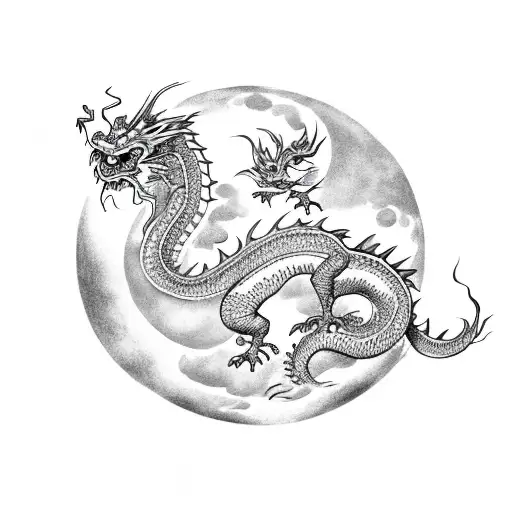 Chinese Dragon With Moon