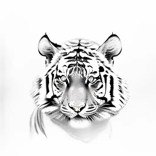 A Sketch-style Portrait Of A Tiger With Intense Eyes And Intricate Details