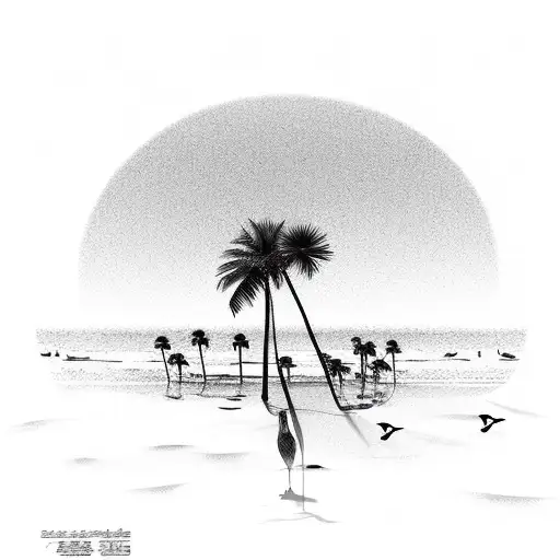 Palm Tree Beach With Birds And Sun