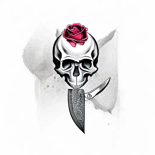 Skull With Roses And Knife