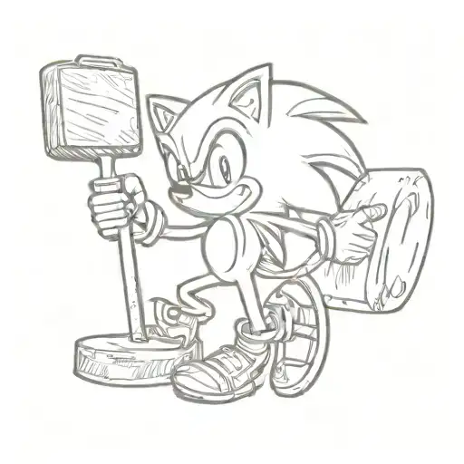 Sonic The Hedgehog In A Sketch Style With A Background Of Cleaning Equipment