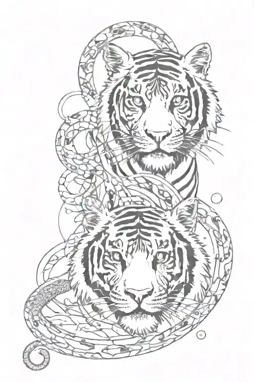 Tiger Face With Snake And Music Notes Floating