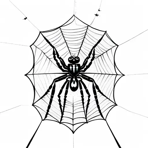 Spider With 4 Smaller Spiders Together In A Web