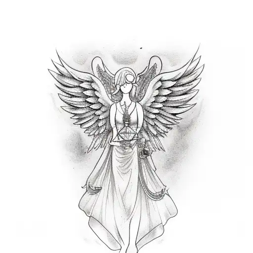 A Tattoo Of A Salesperson With Angel Wings Made Of Sobriety Symbols