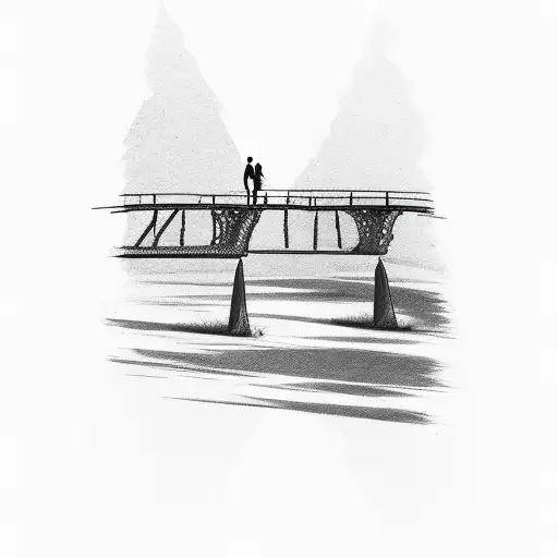 A Silhouette Of A Bridge With A Father And Daughter Holding Hands