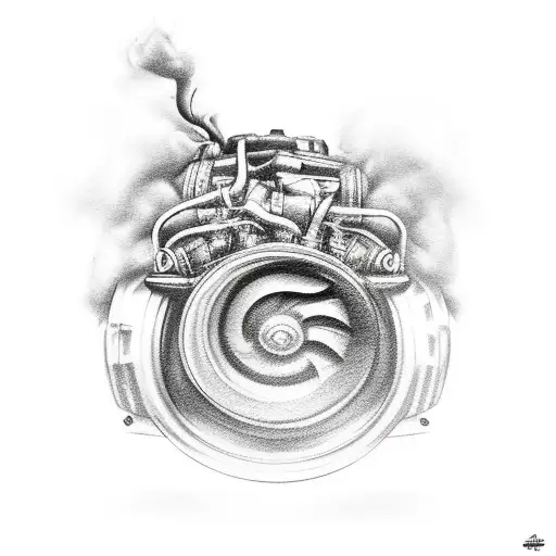 A Realistic Tattoo Of A Car Engine With Smoke Coming Out Of It
