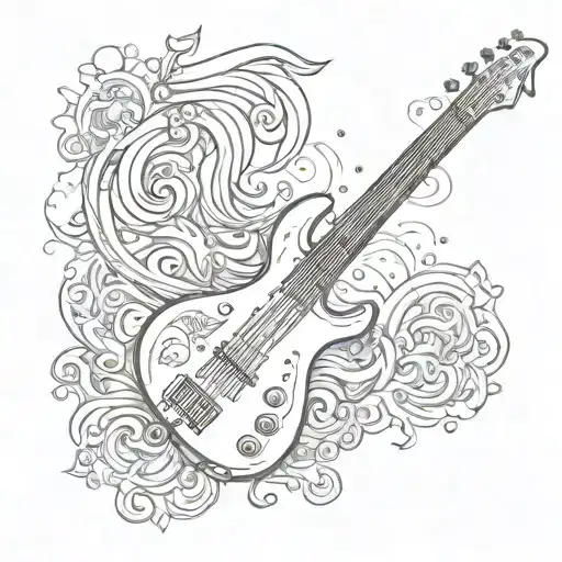 Create A Bass Guitar Design Incorporating Intricate Magical Symbols And Anime-inspired Elements