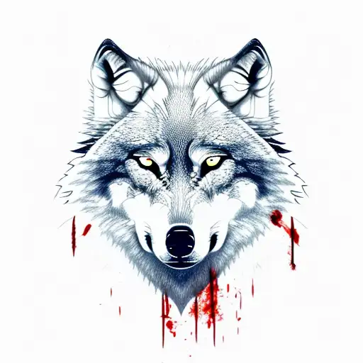 Wolf With Bloody Red Eyes With Viking Symbol