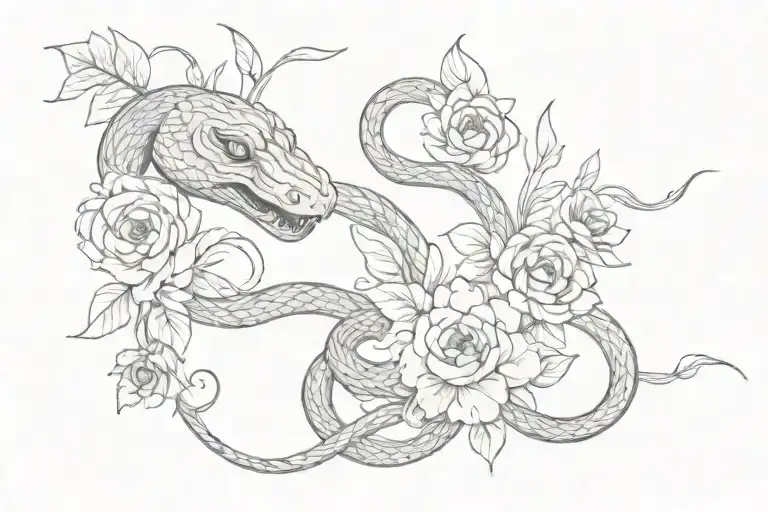 Lines And Evil Snake In Flowers