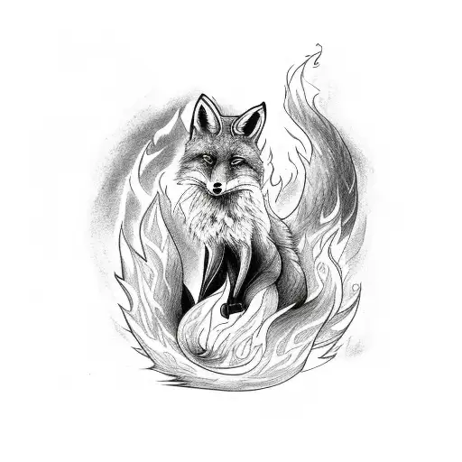 Fox With A Fiery Tail Surrounded By Flames