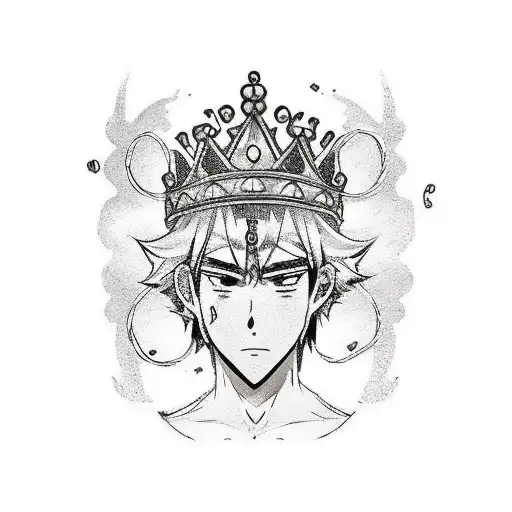 An Anime-inspired Tattoo Of A Student Holding A Crown With Strength Symbols Incorporated