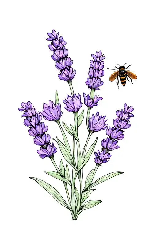 Bee And Lavender Flowers