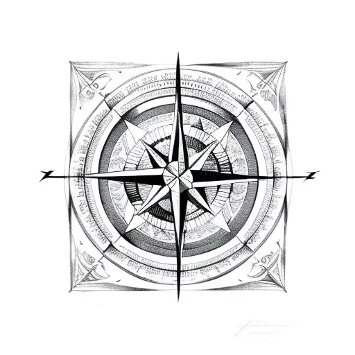 A Detailed Compass Rose With An Anchor At The Center