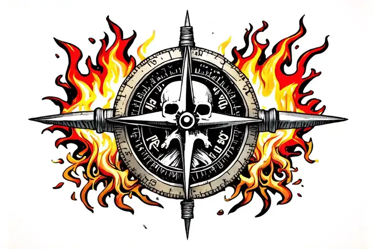 Compass With Skull And Fire