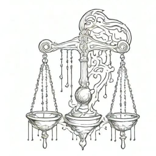 A Sketch Style Tattoo Of A Haunting Libra Scale Dripping With Dark Ink