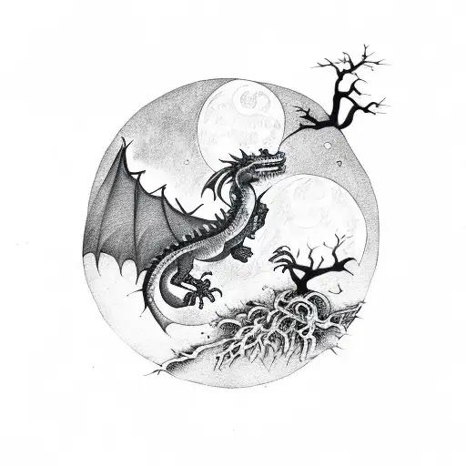 Dragon And Moon And A Tree