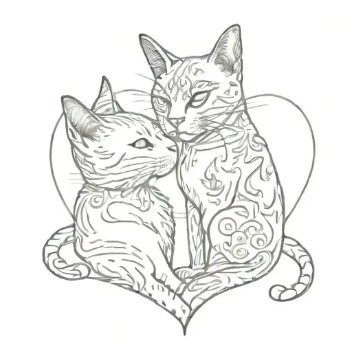 Heart Surraunded By A Cat And A Butterflay That Kiss Each Other