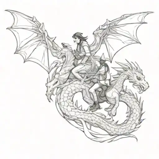 2 People Riding A Dragon Flying