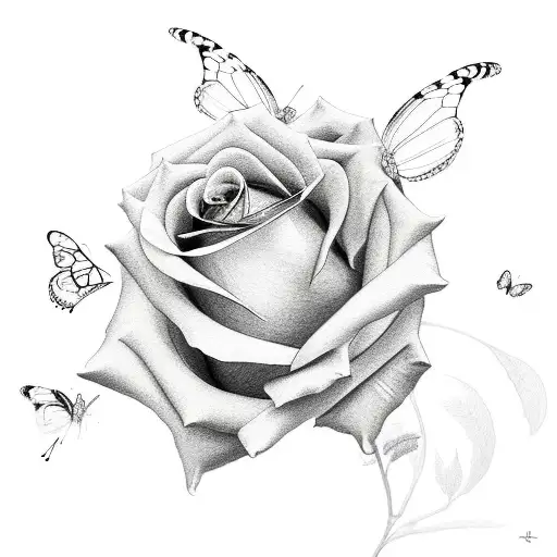 Rose With Butterflies