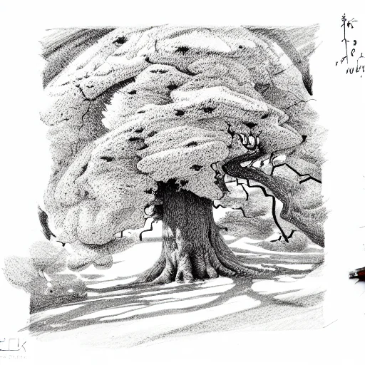 Oak Tree With Two Season With A Climber And A Wanderer