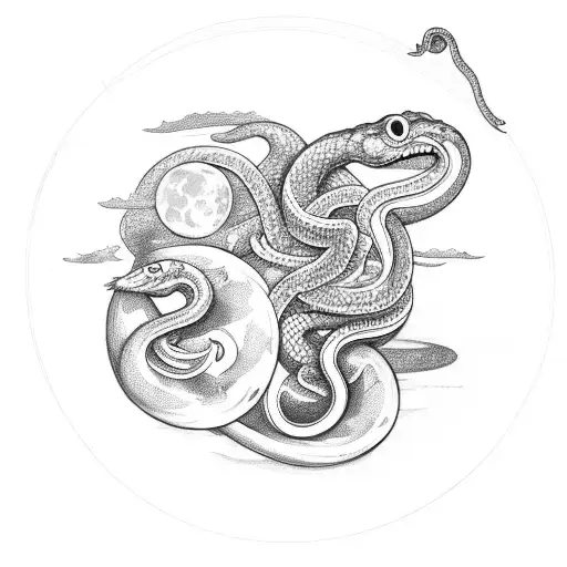 Triple Moon With A Snake And A Cauldron