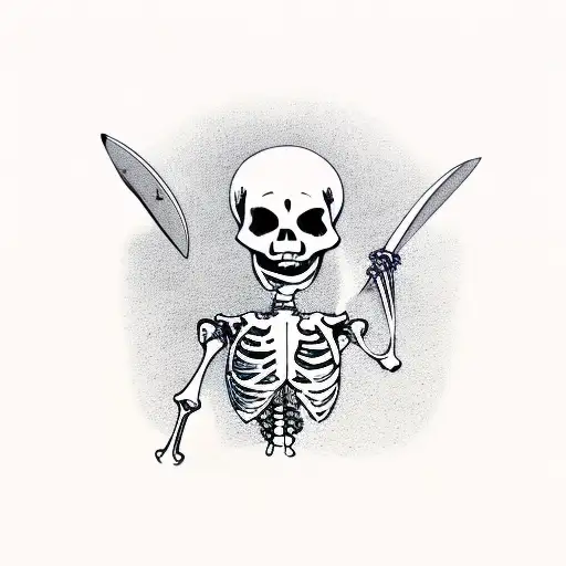 Skeleton Holding A Surfboard