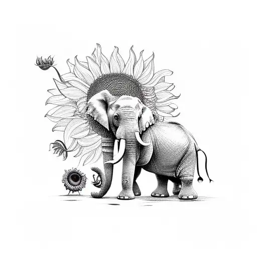 Elephant With Sunflower