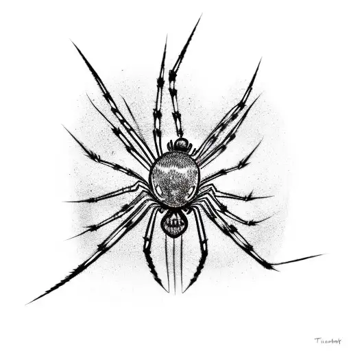 Black Widow Spider With Web And 4 Smaller Spiders